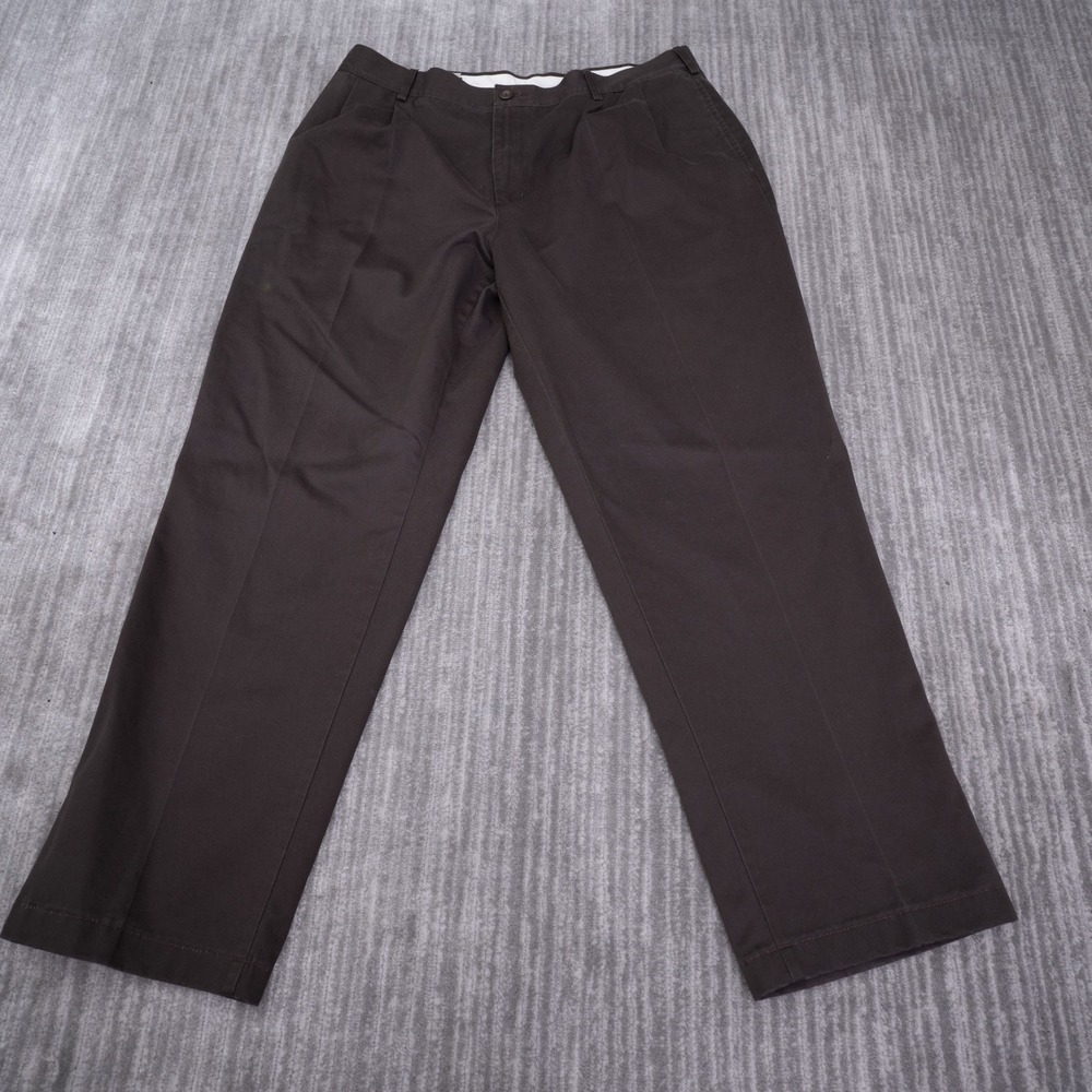 Lands End Mens Traditional Fit Pleated Chinos Dark Brown Cotton Pants 37x29